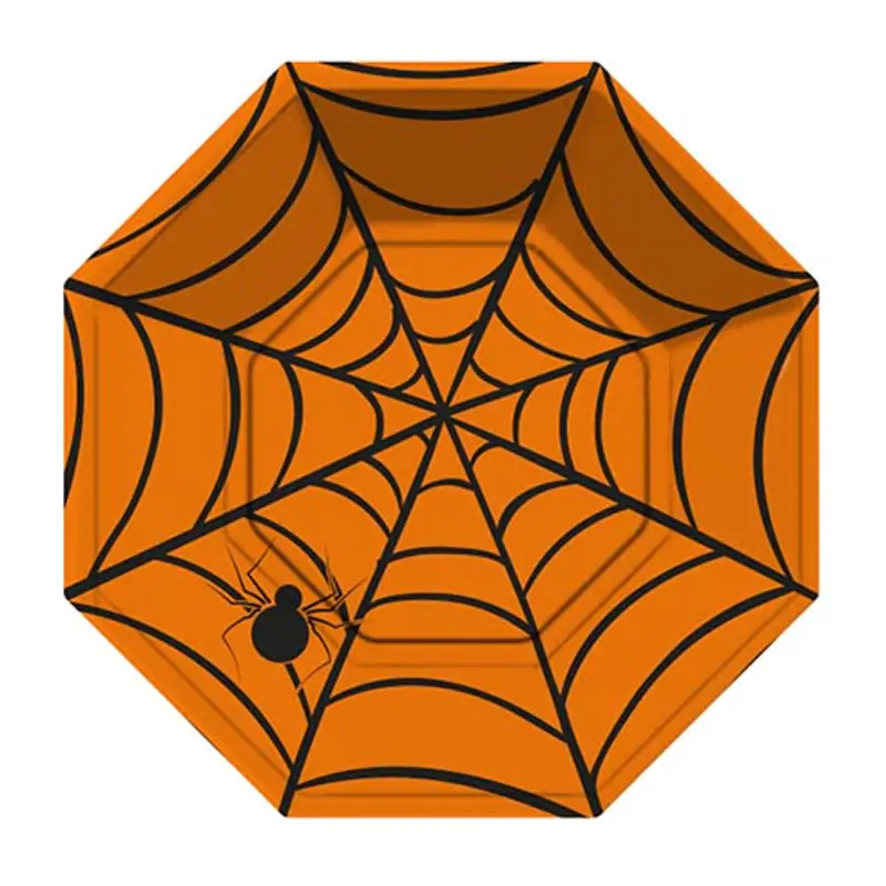Halloween Örümcek Turuncu Sekizgen Tabak 8'li